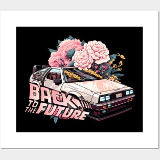 back to the future gift,pinky floral delorean car,time travel,flowers Posters and Art